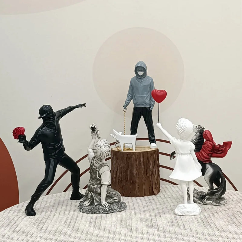 Coleção de Escultura Banksy, Estátua Flower Thrower, Pop Art, Estatueta Moderna Menina Balão, Decoração Home Office