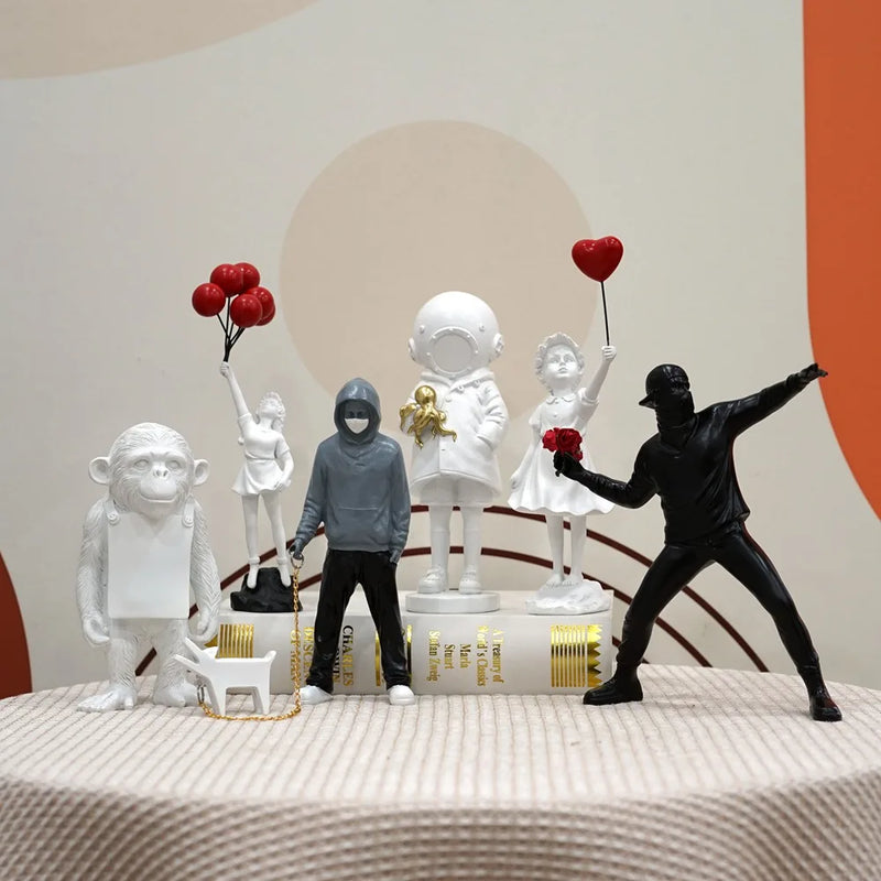 Coleção de Escultura Banksy, Estátua Flower Thrower, Pop Art, Estatueta Moderna Menina Balão, Decoração Home Office