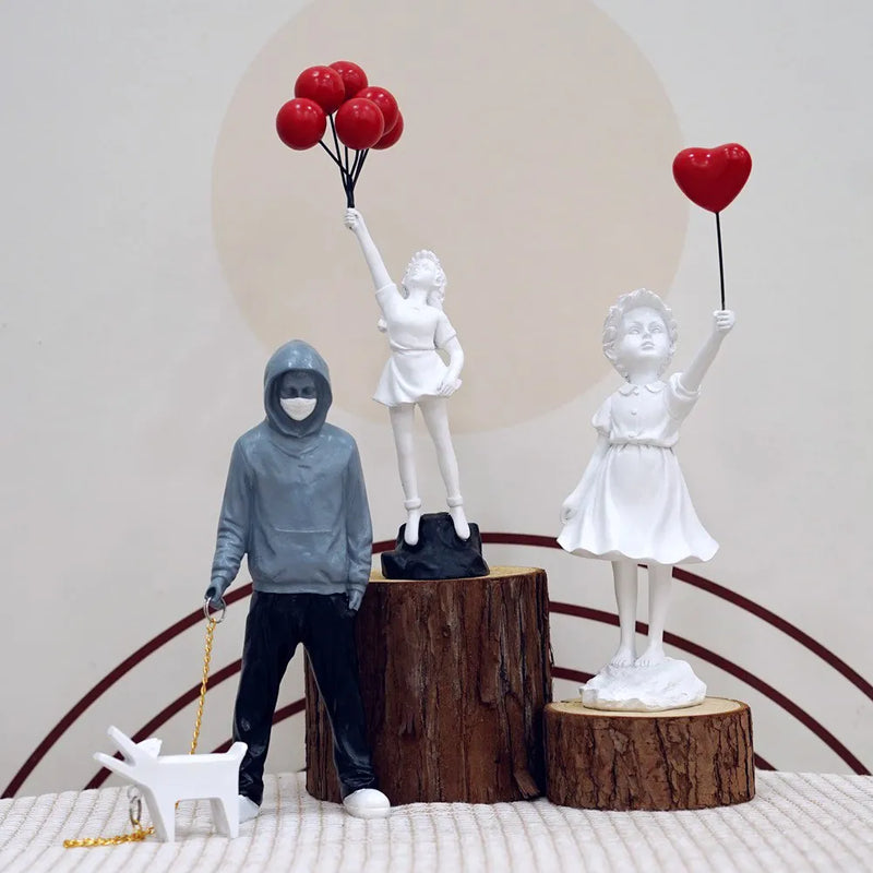 Coleção de Escultura Banksy, Estátua Flower Thrower, Pop Art, Estatueta Moderna Menina Balão, Decoração Home Office