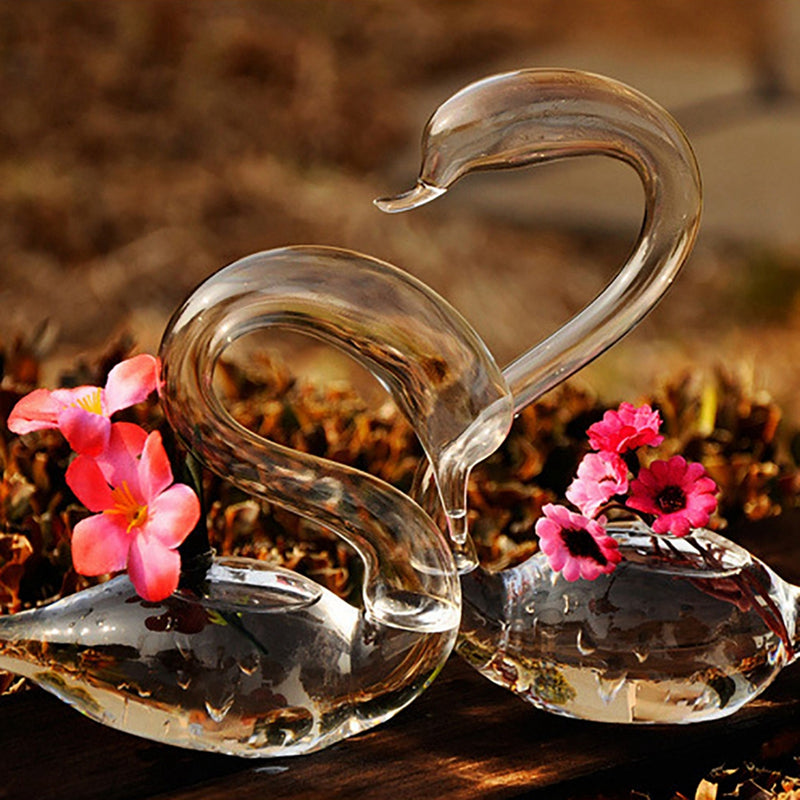 Vaso de flores hidropônico em forma de cisne, vidro transparente, decoração de casa, presentes de feriado, casamento