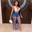 Shorts Denim Ousado com Rasgos e Cintura Alta Chic