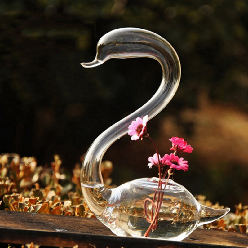 Vaso de flores hidropônico em forma de cisne, vidro transparente, decoração de casa, presentes de feriado, casamento