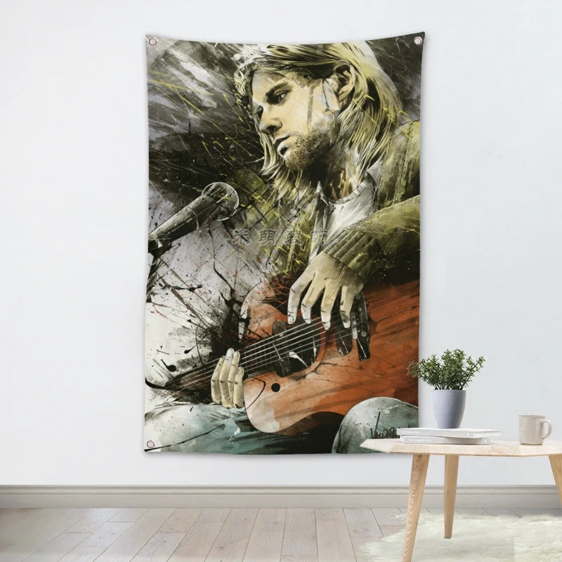 Rock roll nroll rolo pendurado pano popular banda de música cartazes pintura em tela bandeira & banner escritório música estúdio quarto decoração da parede