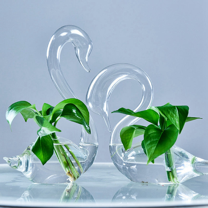 Vaso de flores hidropônico em forma de cisne, vidro transparente, decoração de casa, presentes de feriado, casamento