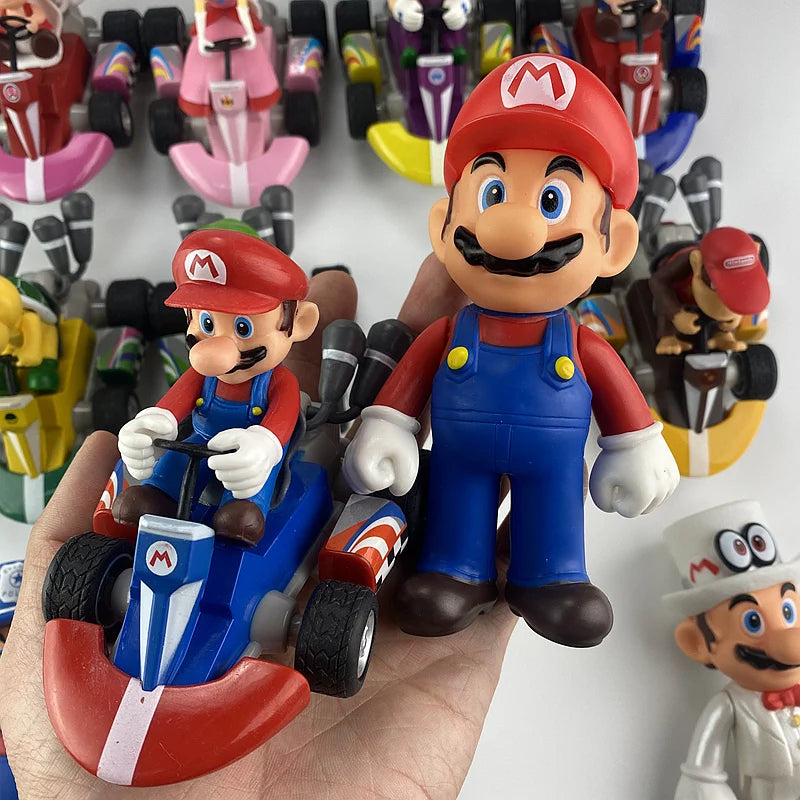Action Figure Brinquedos de Super Mario, Puxe o Carro, Yoshi Verde, Donkey Kong, Bowser, Luigi, Sapo, Jogo de Anime, Presentes para Crianças, 24 Estilos