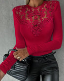 Encanto Casual – Blusa Sexy Ombro Caído com Renda