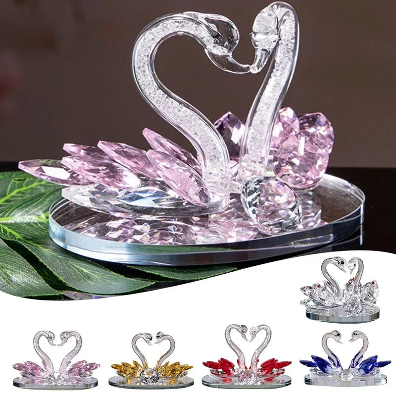 Cisnes de cristal ornamento estatuetas de vidro peso de papel artesanato criativo cisne figuras de vidro sala estar decorações de mesa