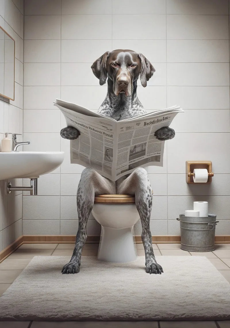 WC Animais Pintura De Lona, Leitura De Jornal, Ovelha Jacaré, Cartaz Doberman Print, Arte Da Parede, Room Pictures, Decoração De Casa