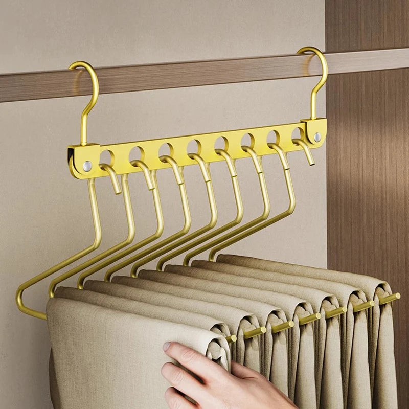 Rack de armazenamento com 8 buracos para cabide de roupas, liga de alumínio, ganchos mágicos rotativos, organizador, guarda-roupa, economizador de espaço