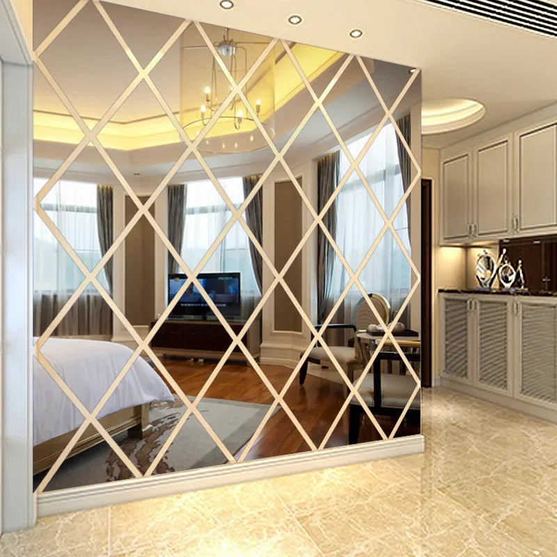 Reflexo Geométrico 3D – Adesivos Espelhados para Decoração de Parede