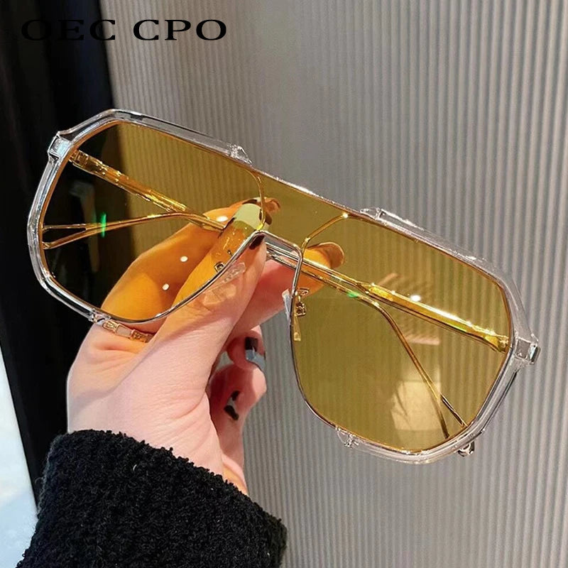 Tendências punk óculos de sol feminino óculos de sol de grandes dimensões moda para homens novo steampunk feminino uv400 de sol oculos