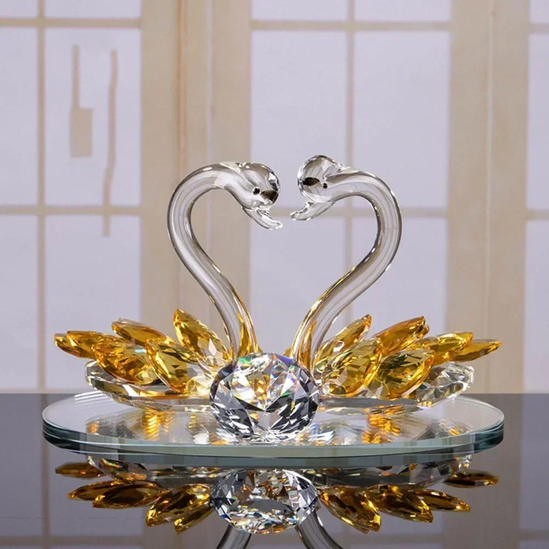Cisnes de cristal ornamento estatuetas de vidro peso de papel artesanato criativo cisne figuras de vidro sala estar decorações de mesa