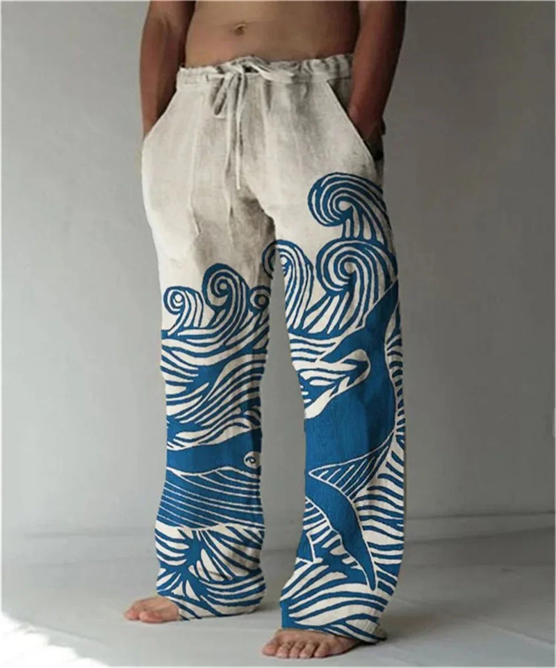 Calça de perna larga, fina com estampa 3D masculina, tamanho grande, reta, casual, além das fronteiras, nova, além das fronteiras, primavera e outono