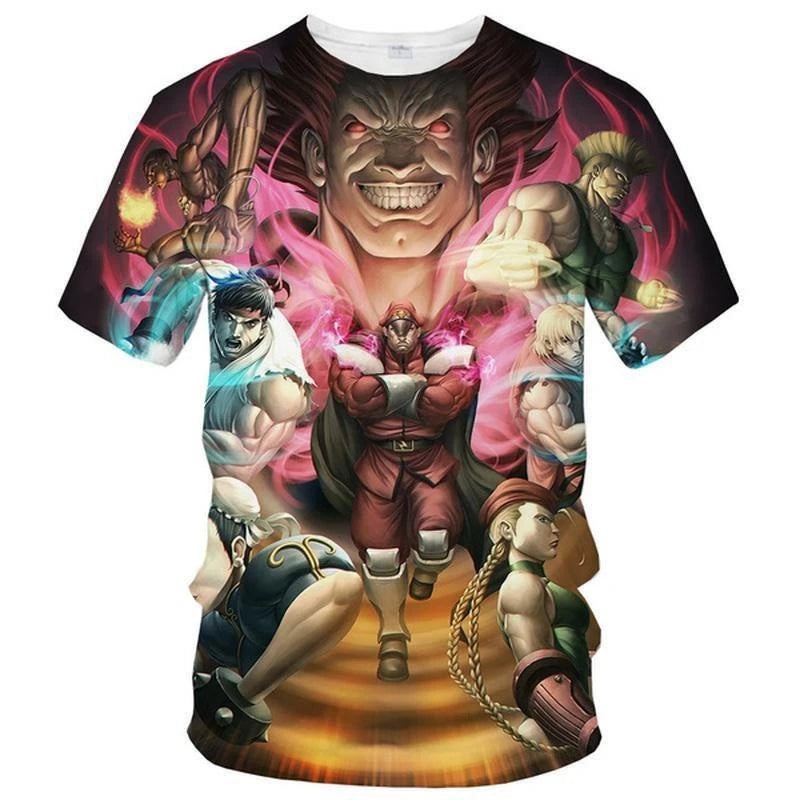 Camiseta Street Fighter masculina e feminina, fina em 3D, blusa infantil, tamanho grande, casual, nova, moda de verão, venda quente, 100-6XL, 2023