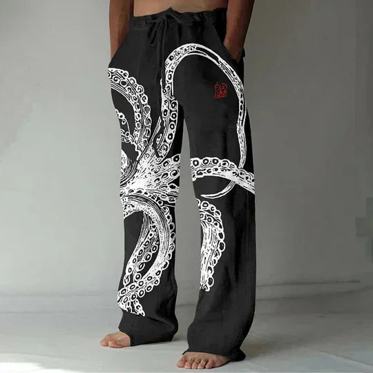 Calça havaiana floral masculina, imagem digital, casual de luxo social fashion, elegante roupa retrô
