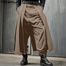 Incerun-calças plissadas soltas para homens, cor sólida, casual, perna larga, streetwear, moda