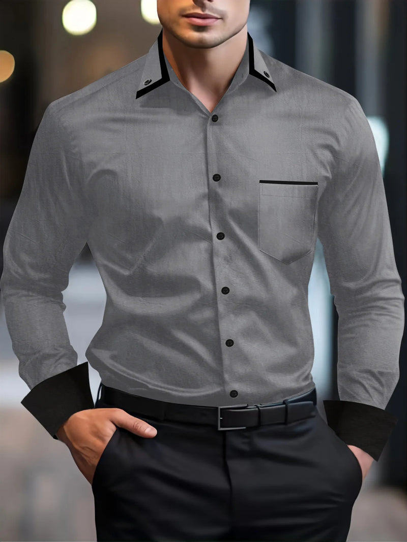Camisa casual de manga comprida masculina, combinando cores lapela, cardigã de negócios solto, moda tendência primavera-outono, alta qualidade, nova