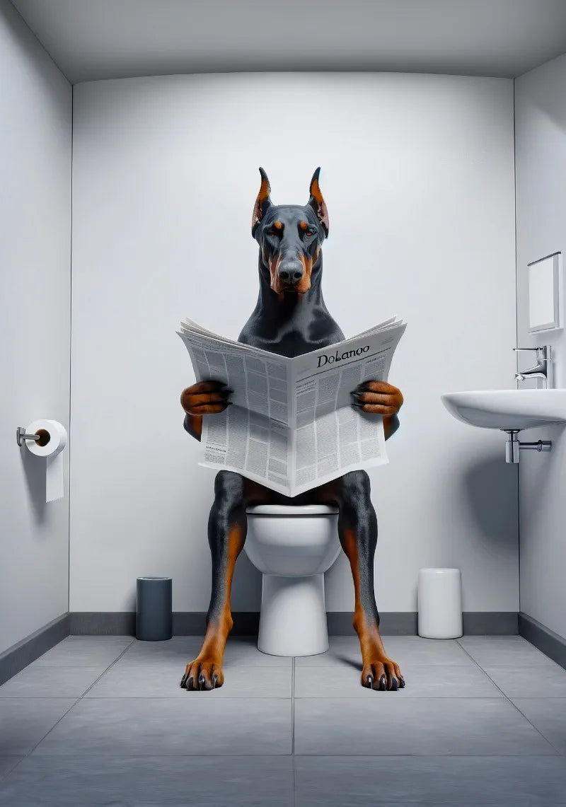 WC Animais Pintura De Lona, Leitura De Jornal, Ovelha Jacaré, Cartaz Doberman Print, Arte Da Parede, Room Pictures, Decoração De Casa