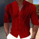 Camisa de gola geométrica com estampa gradiente masculina, manga comprida, vermelho, amarelo, azul, verde, ao ar livre, street fashion, casual