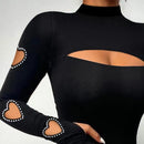 Top justo para mulheres, gola simulada, gola quadrada, camiseta com contas de costura em renda, coleção elegante de blusa sexy