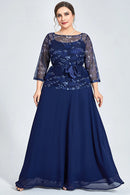 Flycurvy Plus Size Formal Azul Marinho Chiffon Mesh Planta Impressão Lace-Up Duas Peças Vestido Maxi