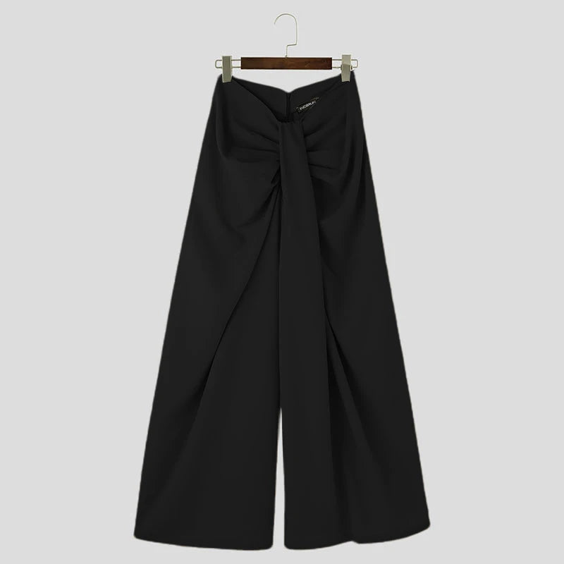 INCERUN-Calças de perna larga masculinas, corredores plissados com zíper, calças casuais, streetwear solto, calças compridas monocromáticas, S-5XL, Moda