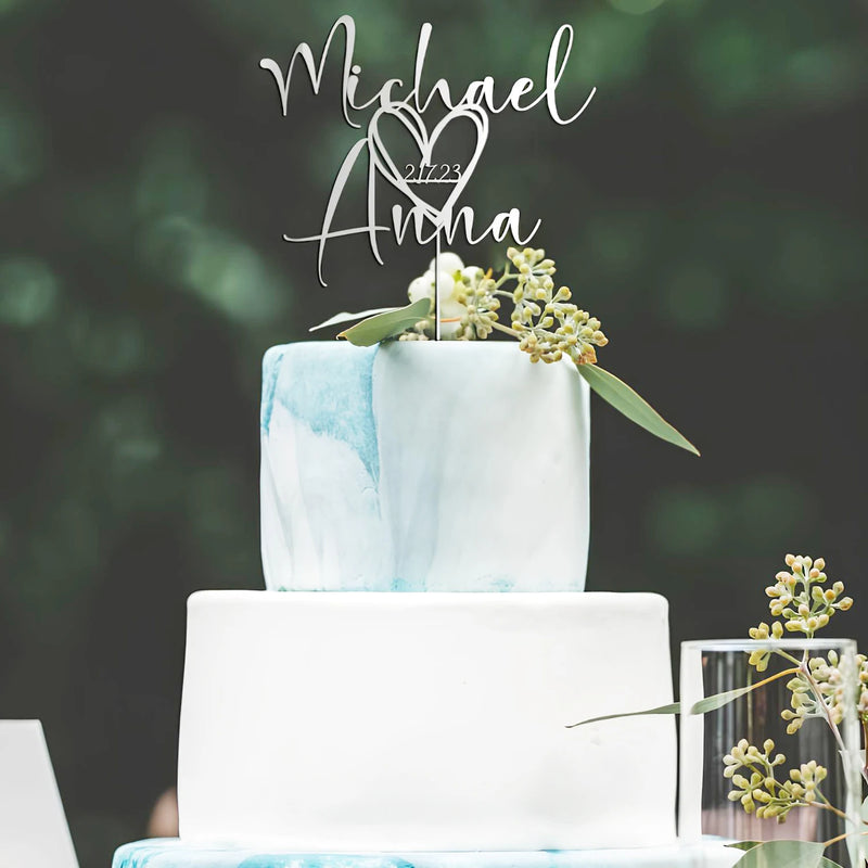 Toppers de bolo de casamento personalizados com data - A001, toppers de bolo acrílicos personalizados para casamento e madeira