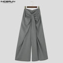 INCERUN-Calças de perna larga masculinas, corredores plissados com zíper, calças casuais, streetwear solto, calças compridas monocromáticas, S-5XL, Moda