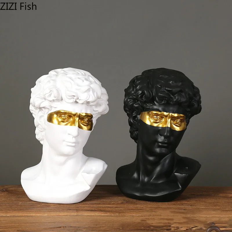 Banhado a ouro Máscara David Estátua Obra Caráter Resina Escultura Enfeites de Mesa Figuras Retrato Estátua Sala estar Decoração