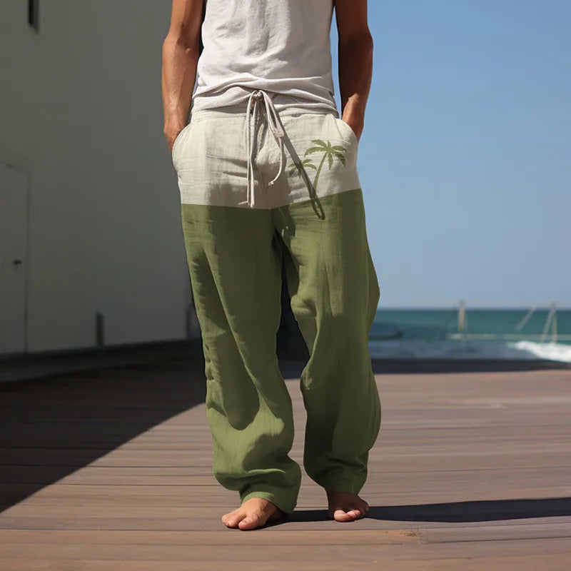 Calça casual de praia masculina, calças largas, estilo havaiano, estampada em 3D, cor sólida, verão