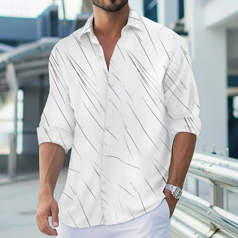 Europa e nos Estados Unidos transfronteiriço músculo louco venda quente nova moda masculina linha impressão casual camisa de lapela de manga longa