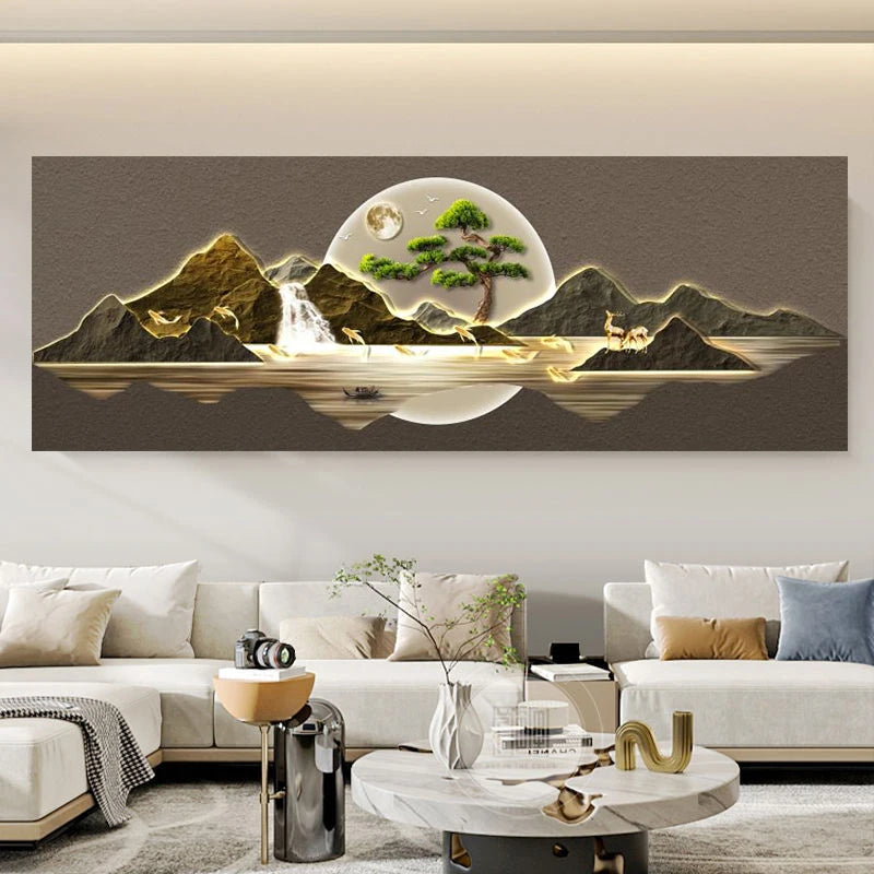 Pintura De Paisagem De Luxo Moderno Para Sala De Estar, Wall Art Poster, Pintura De Lona, Decoração De Casa, Decoração Estética Sem Moldura