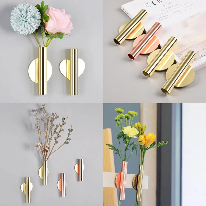 Criativo Rose Golden Vase Wall Holder, vaso de flores de aço inoxidável, decoração do casamento para sala de estar, espelho, 1Pc