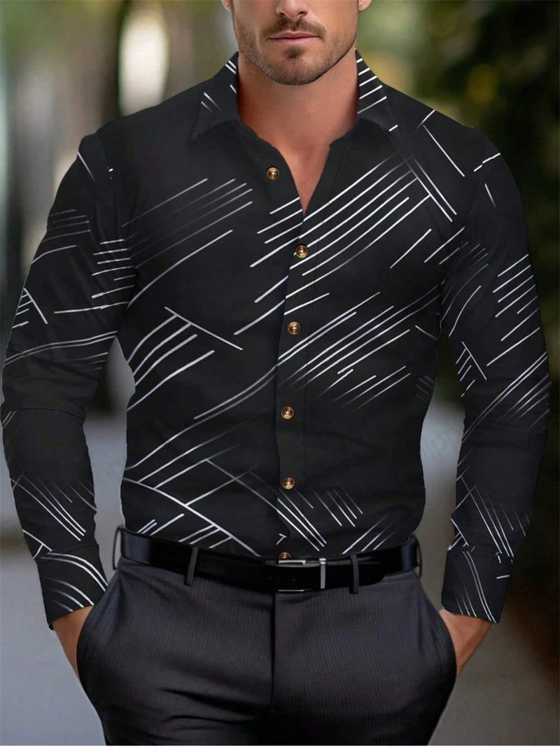 Camisas havaianas de manga comprida masculina, lapela casual de negócios, blusa de praia, roupas masculinas, moda feminina, rua vocacional, verão