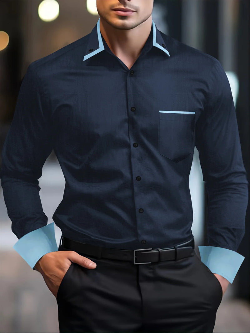 Camisa casual de manga comprida masculina, combinando cores lapela, cardigã de negócios solto, moda tendência primavera-outono, alta qualidade, nova