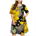 Vestido de gota de chuva verde verde feminino, manga curta, decote em O, solto, vestidos plus size, impressão 3D, mini, casual, moda verão, 5XL, 6XL