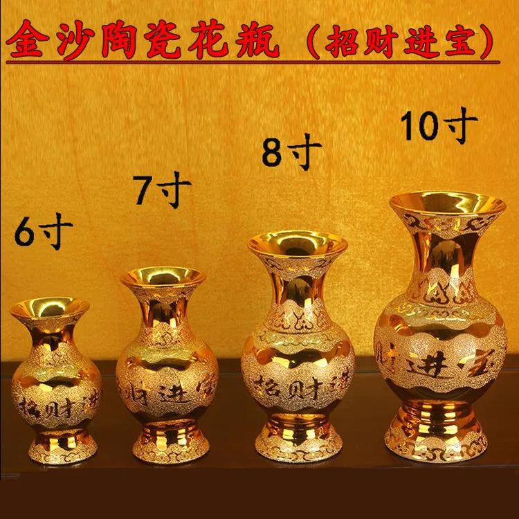 Vaso cerâmico para Buda Adore o deus da riqueza Guanyin Ouro Garrafa de água Templo budista oferecendo flores Suppli budista