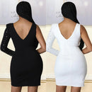 HLJ-Vestido feminino com um ombro, gola V sexy, mini vestido oco, vestido irregular, strass, diamante luxuoso, vestidos de festa, moda