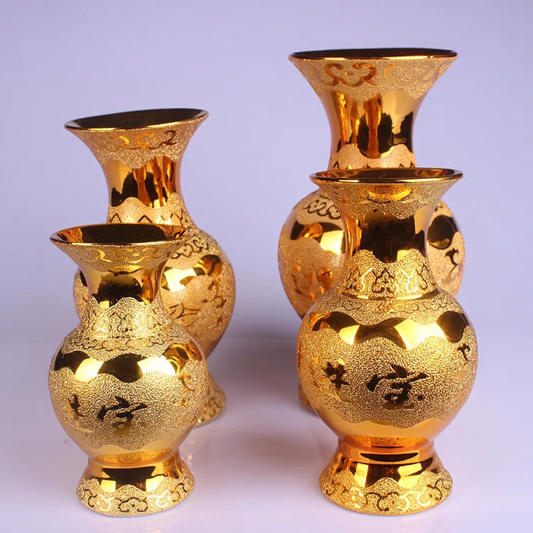Vaso cerâmico para Buda Adore o deus da riqueza Guanyin Ouro Garrafa de água Templo budista oferecendo flores Suppli budista