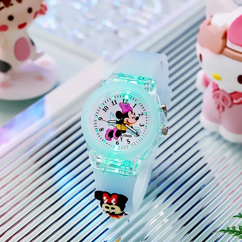 Disney-Relógio Infantil Minnie Spider Man, Boneca de Desenhos Animados, Relógio Eletrônico, Flash Light, Meninos, Meninas Birthday Festival Presentes