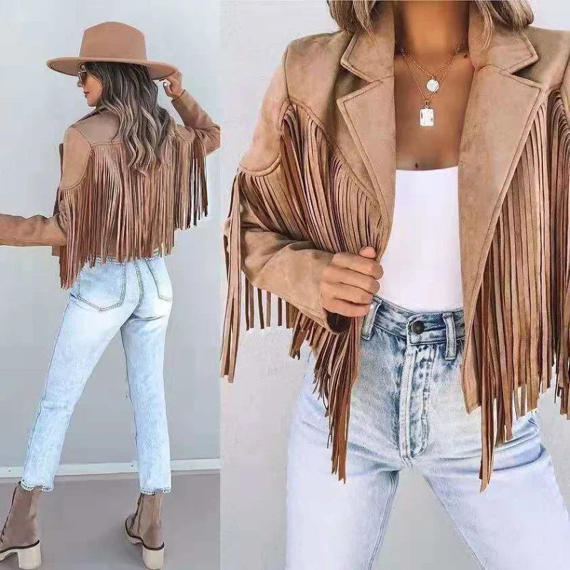 Jaqueta Suede Vintage com Franjas Y2K
