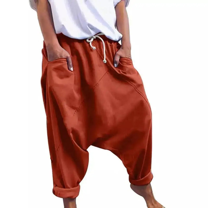 Calças de virilha de harém casuais femininas, calças de harém de moda com cordões, calças femininas, hip-hop de grandes dimensões streetwear mulher