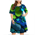 Vestido de gota de chuva verde verde feminino, manga curta, decote em O, solto, vestidos plus size, impressão 3D, mini, casual, moda verão, 5XL, 6XL