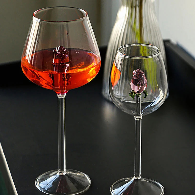 Criativo 3d rosa vidro rosa embutido vermelho branco copos de vinho copo drinkware cálice flauta champanhe doméstico adorável presente dos namorados