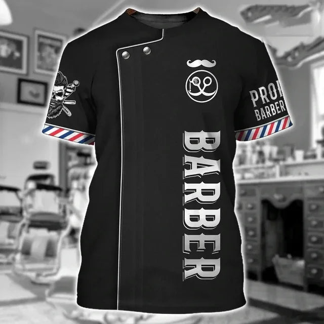 Camiseta para barbeiro masculina, camiseta casual com estampa 3D, personalidade hip hop, gola redonda, manga curta, moda verão