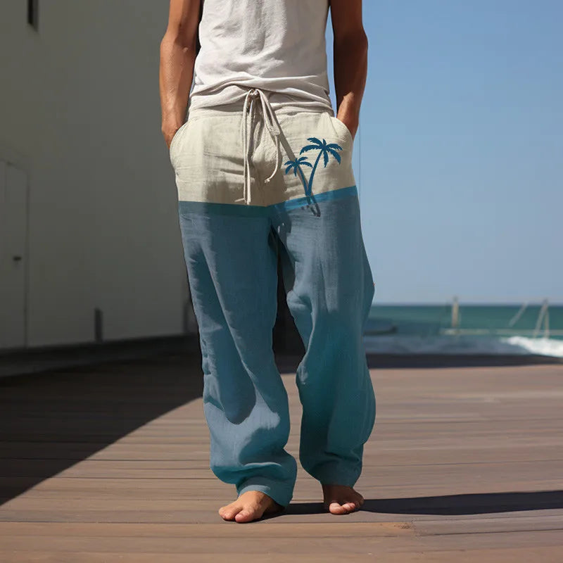 Calça casual de praia masculina, calças largas, estilo havaiano, estampada em 3D, cor sólida, verão