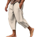 Bandagem de bolso grande calça grande masculina, calça harém solta, calça larga de linho masculina, calça casual masculina