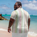 Camisa polo listrada para homens, botão de lapela casual, adequado para compras e golfe, plus size, rosa, verde, laranja, 1
