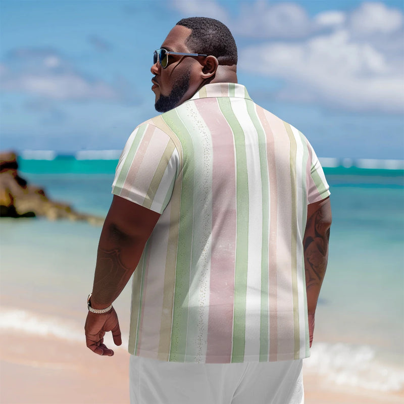 Camisa polo listrada para homens, botão de lapela casual, adequado para compras e golfe, plus size, rosa, verde, laranja, 1