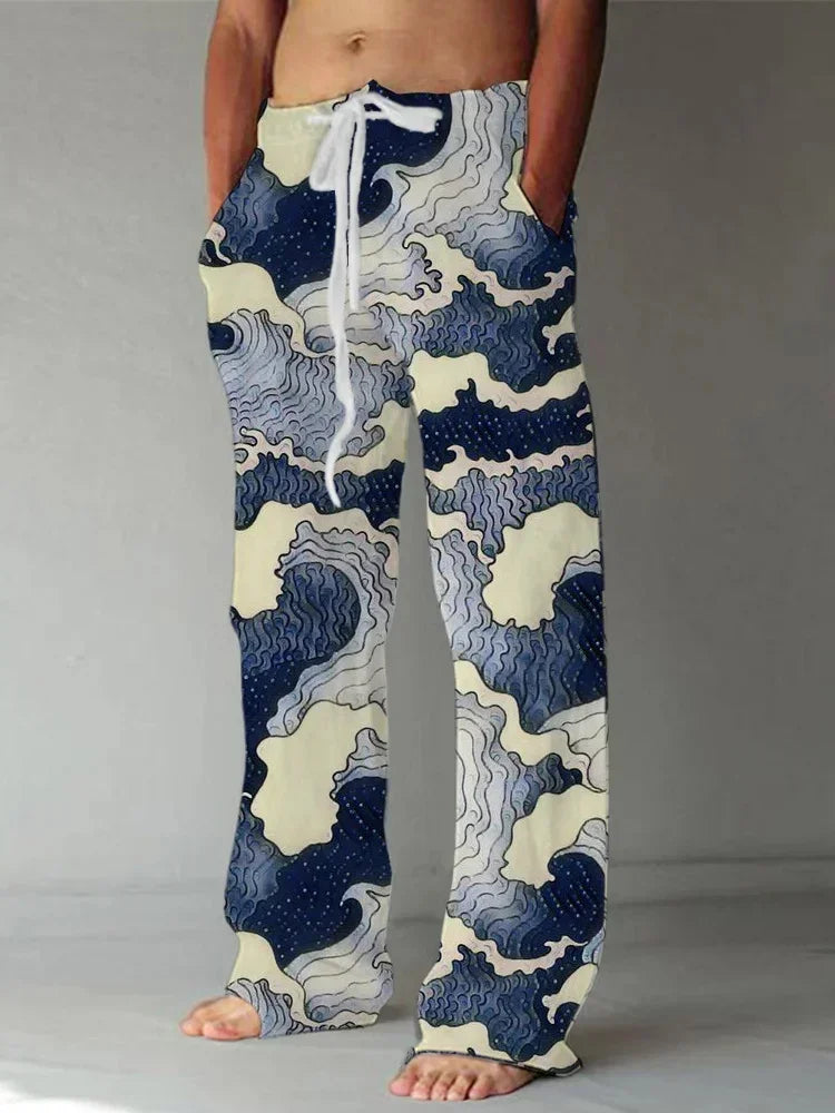 Calça havaiana floral masculina, imagem digital, casual de luxo social fashion, elegante roupa retrô